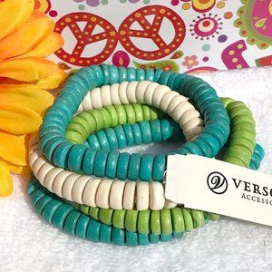Boho Wood Bead Tribal Ethnic Stretch Bracelet Set